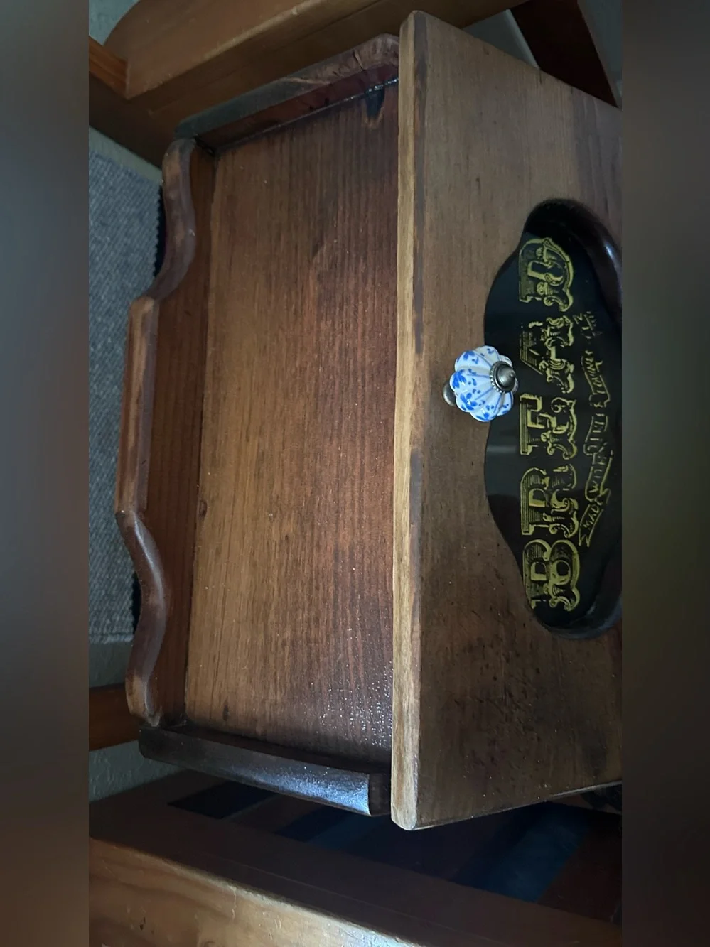 Amish Wooden Bread Box with Decorative Glass Panel